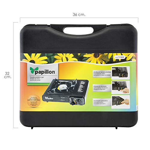 PAPILLON 8140120 Cocina Gas Cartucho con Maletin, Negro