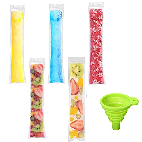 Paquete de 100 bolsas para moldes de helado, desechables, con cremallera, para congelador, para hacer hielo, helados y chucherías congeladas, sin BPA, con embudo