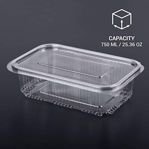 (Paquete de 100) Envases de almacenamiento de ensalada de 750 ml Con bisagras redondas Comida rápida Caja transparente desechable Tapas de plástico Almacenamiento