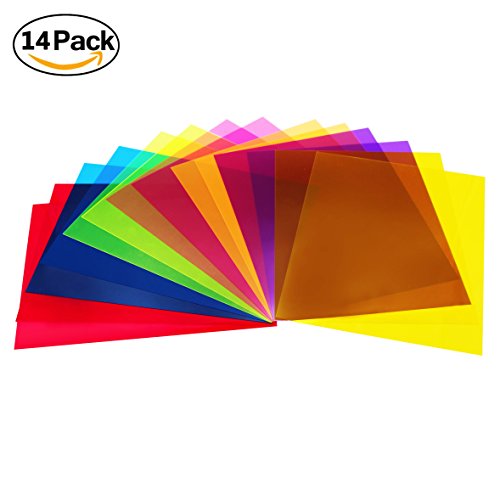 Paquete de 14 hojas de plástico de colores transparentes, corrección de gel de luz, 8.5 por 11 pulgadas, 7 colores surtidos