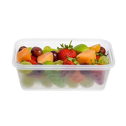 Paquete de 20 recipientes de plástico para alimentos con tapas de 650 ml | Contenedor para preparación de comidas con tapas ~ apto para microondas, congelador y lavavajillas ~ Duradero ~ transparente