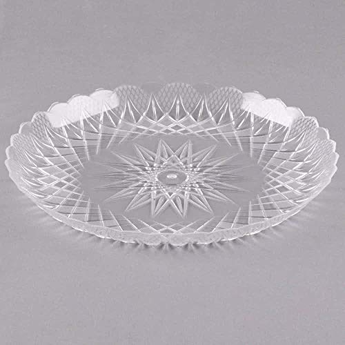 Paquete de 5 bandejas redondas de plástico transparente con aspecto de cristal, elegantes bandejas festoneadas decorativas | platos de servir con aspecto de cristal – 22,5 cm