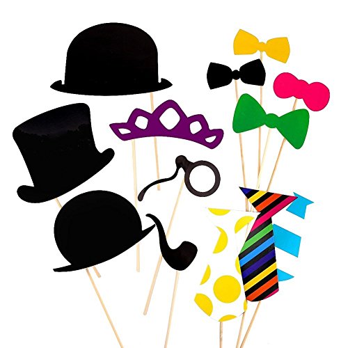 Paquete de 58 accesorios para Photocall con distintos diseños como pajaritas, bigotes, sombreros, ideales para fiestas, cumpleaños, bodas