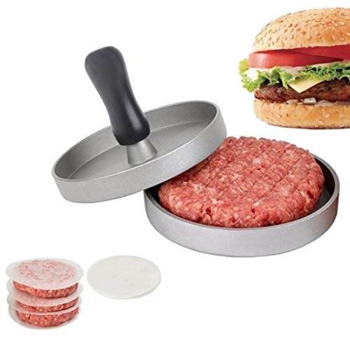 Para la cocina Presión Recubrimiento carne de la hamburguesa Patty Cake Mold hogar de la categoría alimenticia de aleación de aluminio de cocina antiadherente con 40 PCS caras de silicona Papeles XY