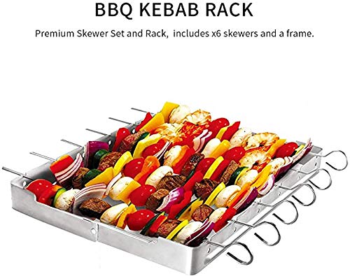 Parrilla de barbacoa Kebab Brochetas de costillas de varillas Kabob Parrilla Rack de acero inoxidable Durable Reutilizable antiadherente Shish Kebab Brocheta Herramienta de barbacoa Picnic Camping