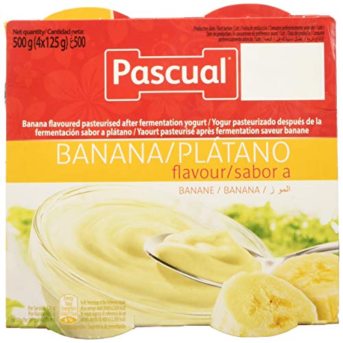 Pascual Yogur Sabor Plátano - Paquete de 4 x 125 gr - Total: 500 gr - , Pack de 6