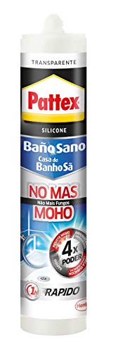 Pattex Baño Sano No Más Moho, silicona antimoho e impermeable, silicona transparente duradera cocina y baño, resistente silicona sanitaria, 1 cartucho x 280 ml