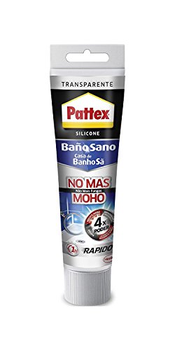 Pattex Baño Sano No Más Moho, silicona antimoho e impermeable, silicona transparente duradera para cocina y baño, resistente silicona sanitaria, 1 tubo x 50 ml