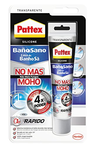 Pattex Baño Sano No Más Moho, silicona antimoho e impermeable, silicona transparente duradera para cocina y baño, resistente silicona sanitaria, 1 tubo x 50 ml