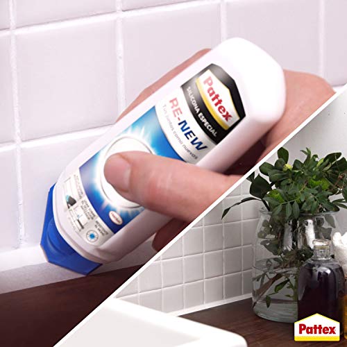 Pattex Baño Sano Re-New, Silicona Blanca para Cocina y Baño, Silicona Antimoho Fácil de Aplicar, Sellador de Juntas Impermeable y Resistente Al Moho, 1x100 ml