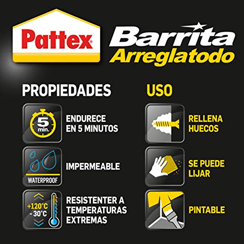 Pattex Barrita arreglatodo, masilla adhesiva sella, pega, monodosis 6 x 5 gr