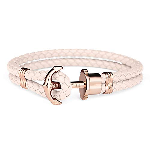 Paul Hewitt Pulsera para Mujer PHREP - Pulsera de Cuero Rosa Claro con Ancla, Brazalete de Mujer con Cuerda de Vela y Ancla, Accesorio de Acero Inoxidable bañado en Oro Rosa