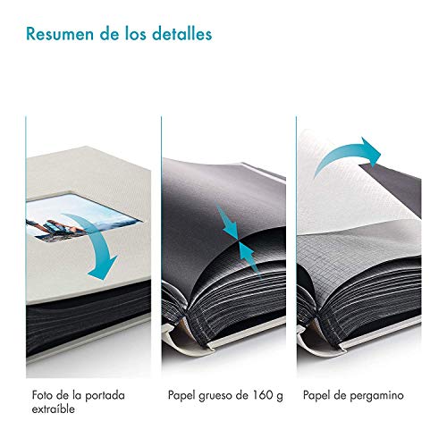 PAZZiMO Álbum de fotos para pegar gris tiza, pack de 2, álbum de fotos 30x30 cm XXL para 400 fotos, con papel de pergamino, álbum fotos 10x15 con ventana en la portada