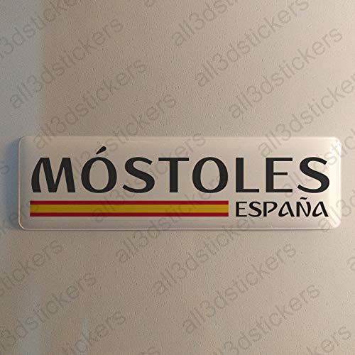 Pegatina Mostoles España Resina, Pegatina Relieve 3D Bandera Mostoles España 120x30mm Adhesivo Vinilo