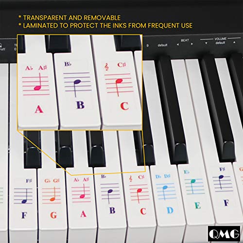 Pegatinas para teclados 49/61/76/88 - Transparentes y extraíbles, con libro electrónico de piano gratis