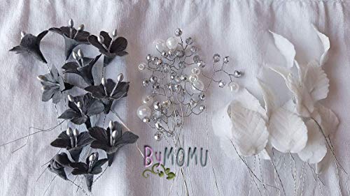 Peineta Novia Adorno Flores Plateadas para el Pelo-Flores Porcelana-cold porcelain Bride hair accessories-hair comb