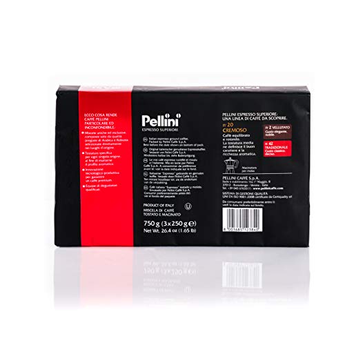 Pellini Caffè, Café Molido para Máquina Moka Gusto Cremoso No. 20 - 3x250 gr (750 gr)