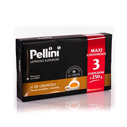 Pellini Caffè, Café Molido para Máquina Moka Gusto Cremoso No. 20 - 3x250 gr (750 gr)