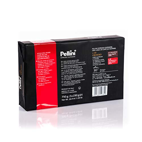 Pellini Caffè, Café Molido para Máquina Moka Gusto Cremoso No. 20 - 3x250 gr (750 gr)