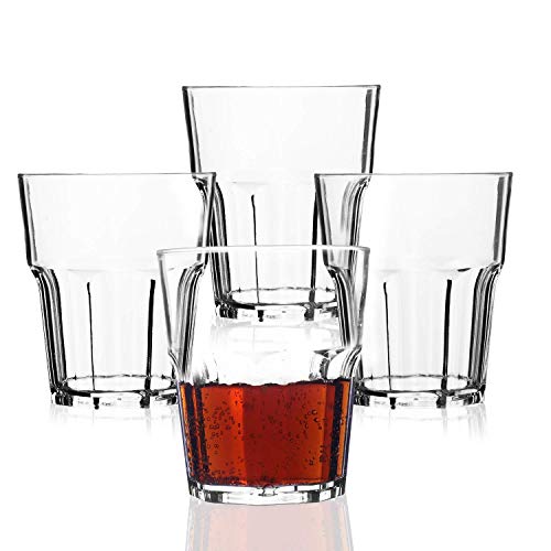 PEMOTech Vasos de Agua, 25 cl Vasos Agua Cristal Plástico Duro (Juego de 4), Vasos Acrílico Transparentes [Resistente a Las Roturas,Reutilizable,Lavavajillas] para Té, Café, Whisky y Leche