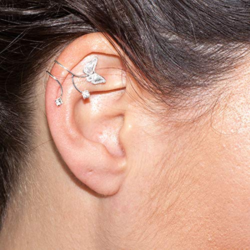 Pendientes para cartilago, ear cuff mariposa con circonita Plata de Ley