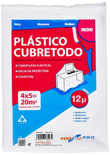 PENTRILO 08123 Plástico Cubretodo Protector Multiuso 4X5Metros Medio, 4x5m, Transparente