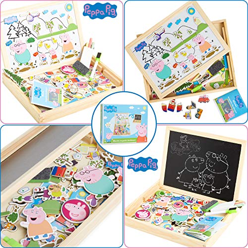 Peppa Pig Pizarra Infantil, Pizarra Magnetica Infantil y Puzzle Niños, Incluye Imanes Rotuladores y Tizas de Colores para Pizarra, Juguetes Regalos para Ninos y Ninas 3+