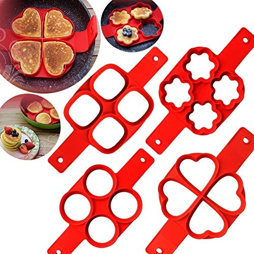 Perfect Flip Cooker panqueques molde, 2 paquetes de cremallera de silicona antiadherente creador de molde desayuno Shaper (Corazón y cuadrado)