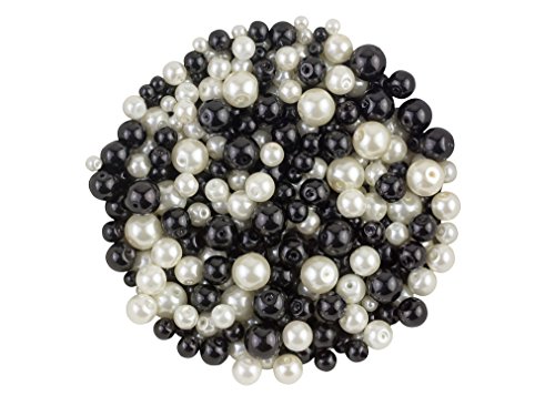 Perlas de Vidrio Negro y Blanco con Pearl Tratamiento 4mm 6mm 8mm y 10mm cuentas. 490 piezas. Para fabricación de Joyas y Artes y Manualidades