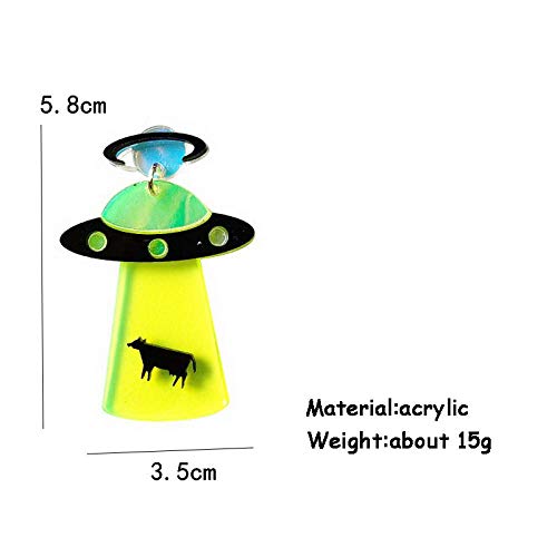 Personalidad Geométrica Nave espacial Alien UFO Pendientes de acrílico para las mujeres Pendientes lindos del aguacate Pendientes de la lámina