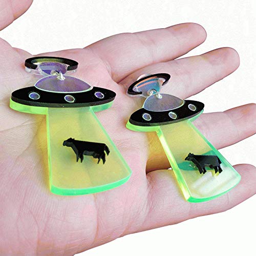 Personalidad Geométrica Nave espacial Alien UFO Pendientes de acrílico para las mujeres Pendientes lindos del aguacate Pendientes de la lámina