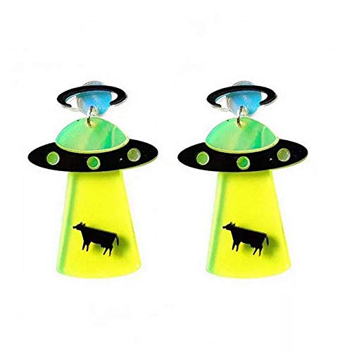 Personalidad Geométrica Nave espacial Alien UFO Pendientes de acrílico para las mujeres Pendientes lindos del aguacate Pendientes de la lámina