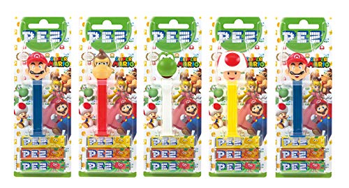 PEZ set de dispensadores Nintendo (5 dispensadores con 3 recargas de caramelos PEZ de 8,5g c/u) + 1 paquete de recargas (8 recargas de caramelos PEZ de 8,5g c/u)