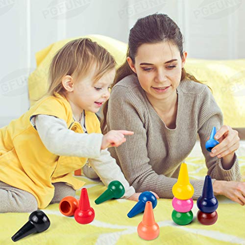 PGFUNNY Lápices de Colores para Niños, Pintura de Dedos para Niños 12 Colores Ceras de Colores, Pintura Dedos Bebe no toxica,Apilables y Apto para niños pequeños