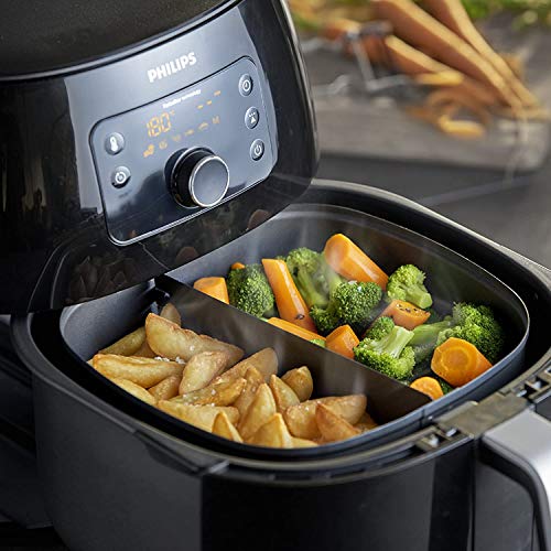 Philips AirFryer HD9652/90 Freidora sin aceite, con tecnología Twin TurboStar y accesorio divisor de sartenes, libro de recetas Incluido, tamaño familiar XXL, color negro, 2225 W, 1.4 kg