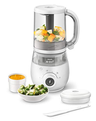 Philips Avent SCF883/01 - Procesador de alimentos para bebé 4 en 1 en color blanco: cocina a vapor, tritura, descongela y calienta en un solo recipiente