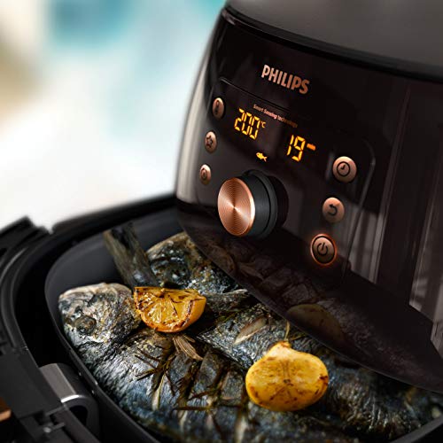 Philips HD9860/90 Airfryer XXL Smart Sensing - Freidora de aire caliente (2225 W, para 4-5 personas, 1400 g, pantalla digital), color negro y oro rosa