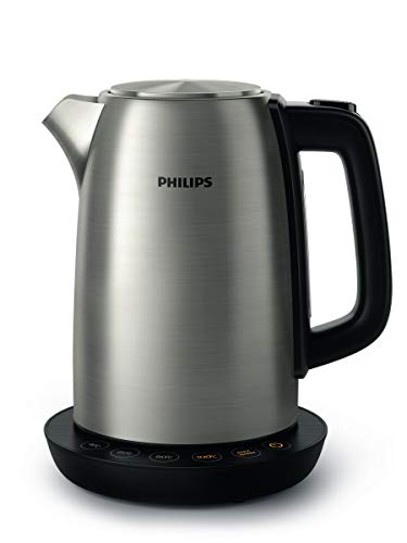 Philips Hervidora con Control de Temperatura HD9359/90, 2200 W, 1.7 litros, Acero Inoxidable, Negro, Metálico