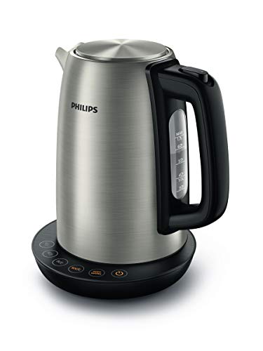 Philips Hervidora con Control de Temperatura HD9359/90, 2200 W, 1.7 litros, Acero Inoxidable, Negro, Metálico