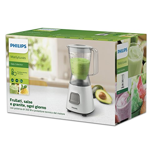 Philips HR2052/00 Licuadora Daily Basic 450 W, 1.25 litros, 0 Decibeles, Plástico, Blanco