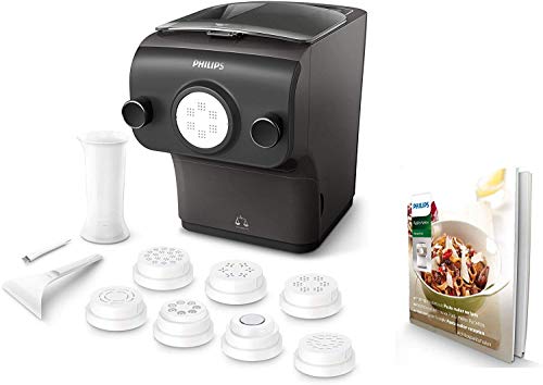 Philips HR2382/15 - Máquina para Hacer Pasta Fresca en Menos de 10 Min, Tecnología de Peso Automático, Capacidad para 600 g, 8 Variedades de Pasta, Color Negro