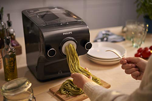 Philips HR2382/15 - Máquina para Hacer Pasta Fresca en Menos de 10 Min, Tecnología de Peso Automático, Capacidad para 600 g, 8 Variedades de Pasta, Color Negro
