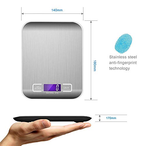 Phiraggit Smart Digital Báscula, Báscula Digital para Cocina de Acero Inoxidable con Pantalla LCD, Comida de Alta Precisión Báscula, Balanza de Alimentos Multifuncional Peso de Cocina