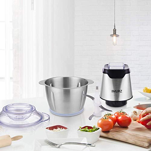 Picadora Electrica de Alimentos, 600W mini Procesador de alimentos, 4 Bi-Level Cuchillas, 1.2L Acero inoxidable cuenco, Picadora de Carne para Carne, Verduras, Frutas, Cebolla y Nueces, Baby food