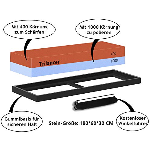 Piedra de Afilar Cuchillos 400/1000, Afilador de Cuchillos, Trilancer Waterstone, Guía de Ángulo y Manual de Usuario Incluido