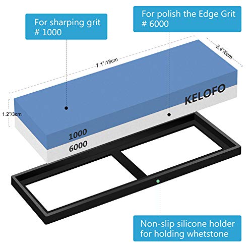 Piedra de Afilar, KELOFO 1000/6000 Grano Afilador De Cuchillos Profesionales Piedra Afiladores Afiladores Manuales con Base de Antideslizante
