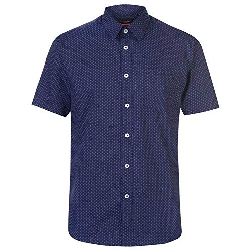 Pierre Cardin - Camisa Casual - con Botones - con Botones - Manga Corta - para Hombre Marineblau/Weiss Geo XXX-Large