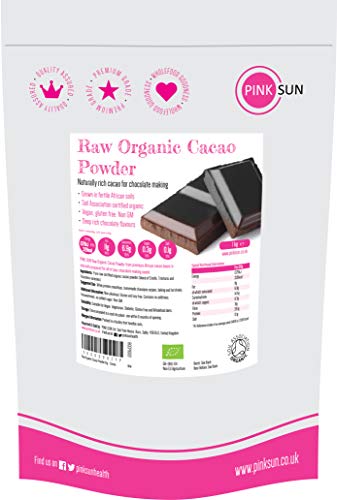 PINK SUN Cacao en Polvo Crudo Orgánico 1kg Bio Puro Sin Azúcar Añadido Sin Gluten Sin Lácteos Vegetariano Vegano Ecologico Criollo 1000g Bulk