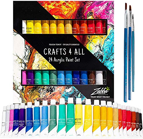 Pintura acrílica 24 set de Crafts 4 All para papel, lienzo, madera, cerámica, telas y manualidades. Colores no tóxicos. Pigmentos duraderos: para principiantes, estudiantes y artistas profesionales