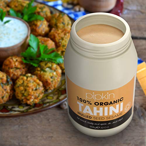 Pipkin 100% Pasta de Tahini Orgánica 908g - Semillas de Sésamo Etíopes Tostadas y Prensadas - Todo Natural, Kosher, Vegano, Sin Gluten, No GMO